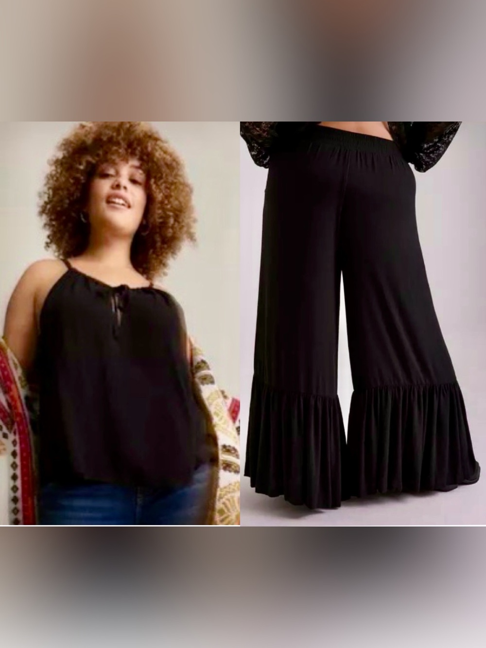 Torrid Festi Crinkle Gauze Halter & Tiered Flared Pants - Top Size 2 - Pants 1X